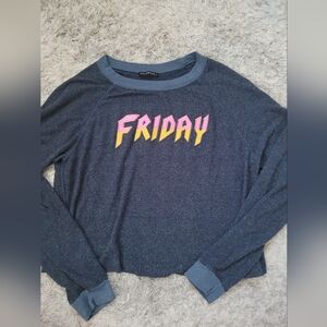Wildfox Navy Blue Crewneck Sweatshirt With Raw Hem